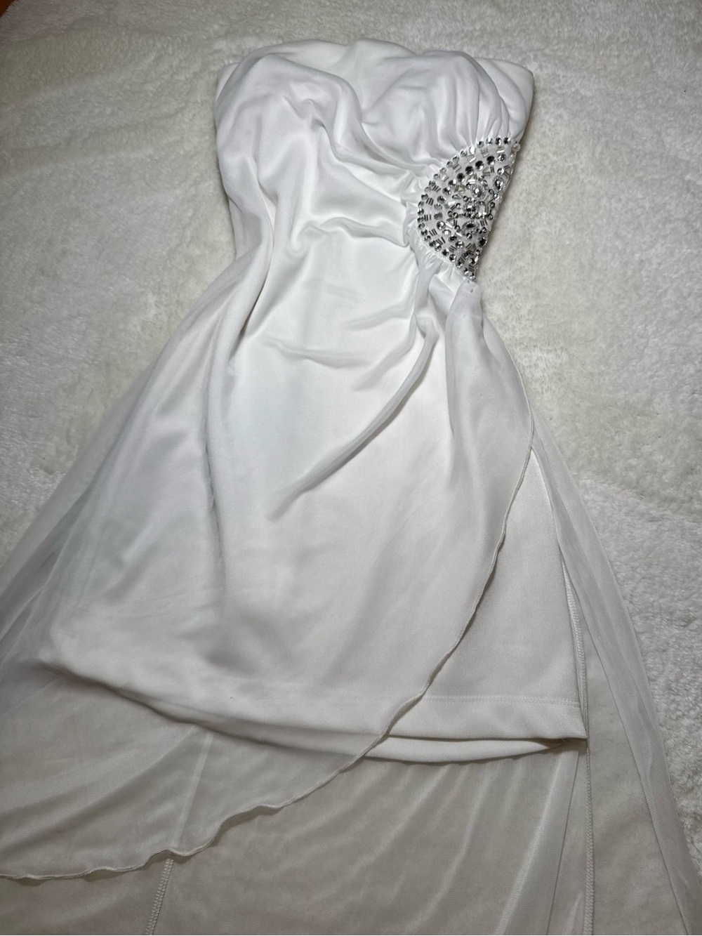 TeezeMe White Strapless High-Low Formal Dress | Embellished | Size S